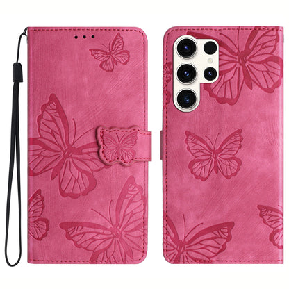For Samsung Galaxy S23 Ultra Skin-touch Phone Leather Case Butterfly Imprinted Cover with Stand Wallet