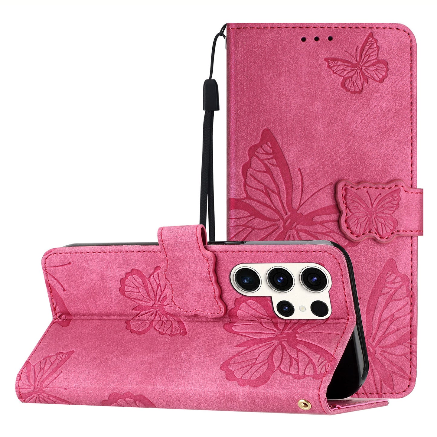 For Samsung Galaxy S23 Ultra Skin-touch Phone Leather Case Butterfly Imprinted Cover with Stand Wallet