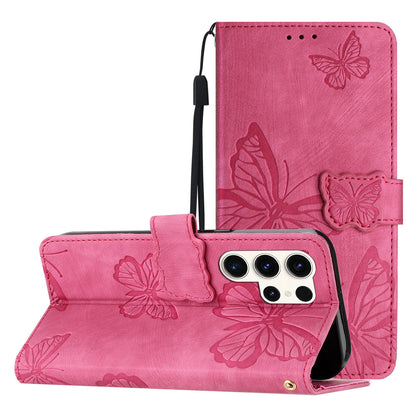 For Samsung Galaxy S23 Ultra Skin-touch Phone Leather Case Butterfly Imprinted Cover with Stand Wallet