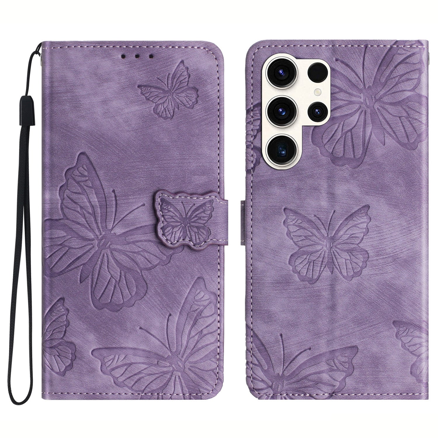 For Samsung Galaxy S23 Ultra Skin-touch Phone Leather Case Butterfly Imprinted Cover with Stand Wallet