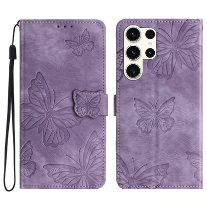 For Samsung Galaxy S23 Ultra Skin-touch Phone Leather Case Butterfly Imprinted Cover with Stand Wallet