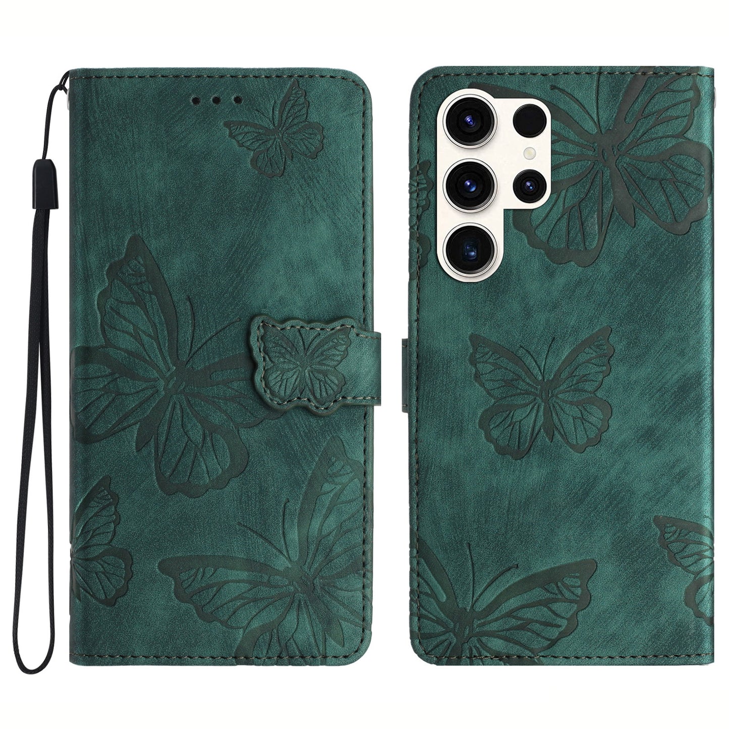 For Samsung Galaxy S23 Ultra Skin-touch Phone Leather Case Butterfly Imprinted Cover with Stand Wallet