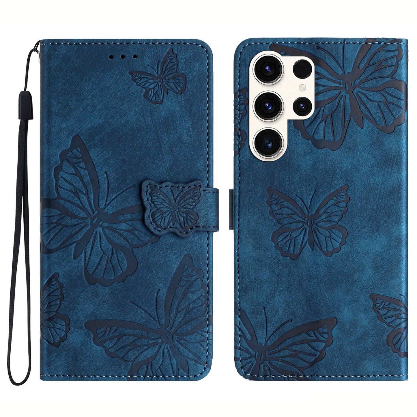 For Samsung Galaxy S23 Ultra Skin-touch Phone Leather Case Butterfly Imprinted Cover with Stand Wallet