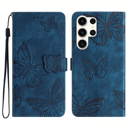For Samsung Galaxy S23 Ultra Skin-touch Phone Leather Case Butterfly Imprinted Cover with Stand Wallet