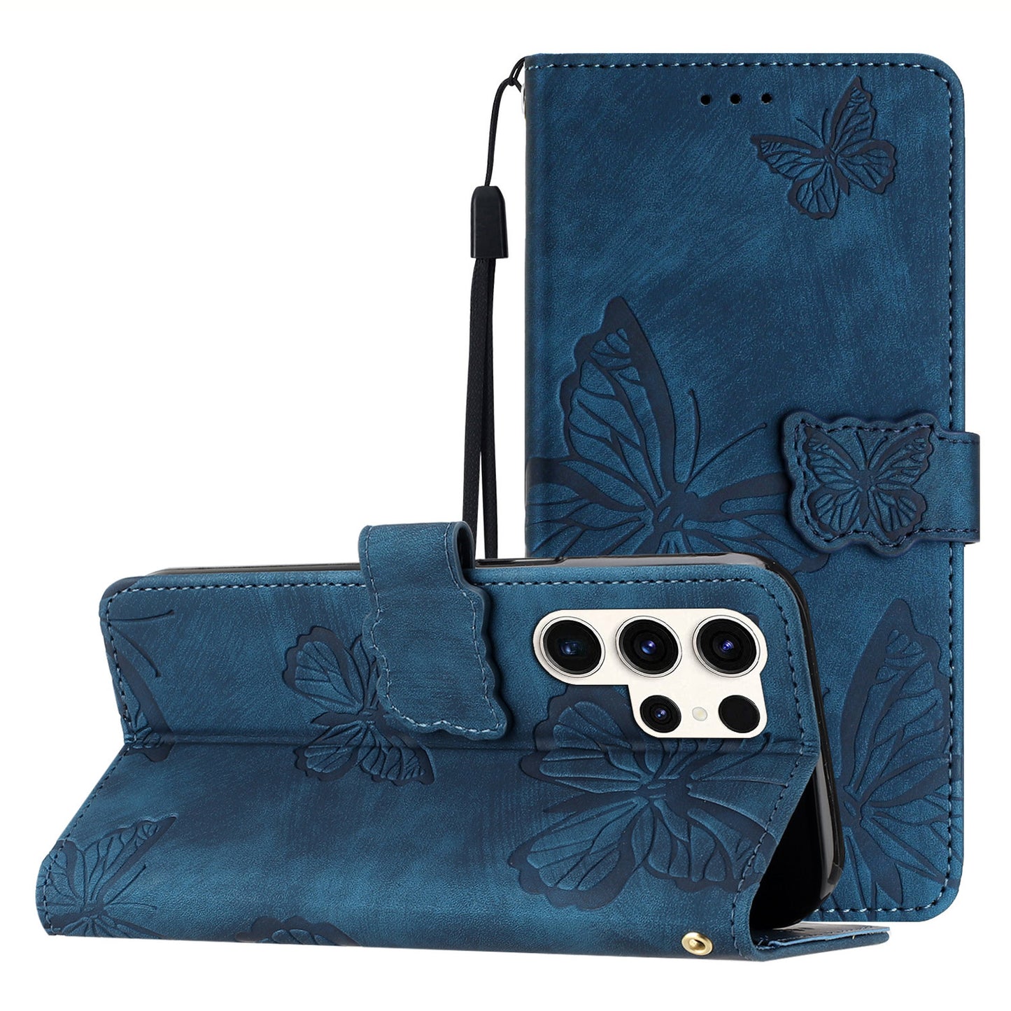 For Samsung Galaxy S23 Ultra Skin-touch Phone Leather Case Butterfly Imprinted Cover with Stand Wallet