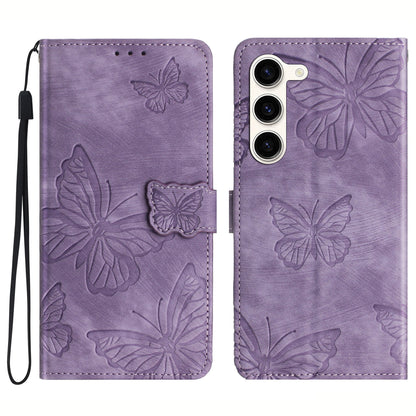 For Samsung Galaxy S23+ PU Leather Stand Cover Butterfly Imprinted Skin-touch Wallet Phone Case
