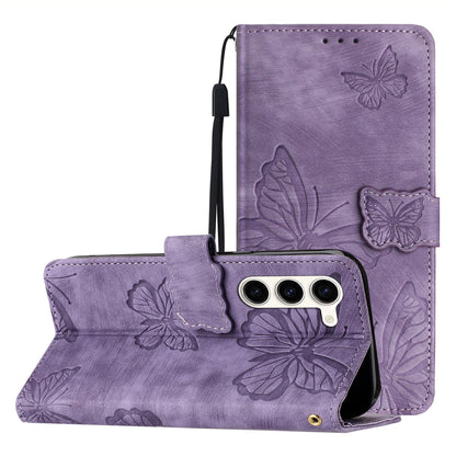 For Samsung Galaxy S23+ PU Leather Stand Cover Butterfly Imprinted Skin-touch Wallet Phone Case