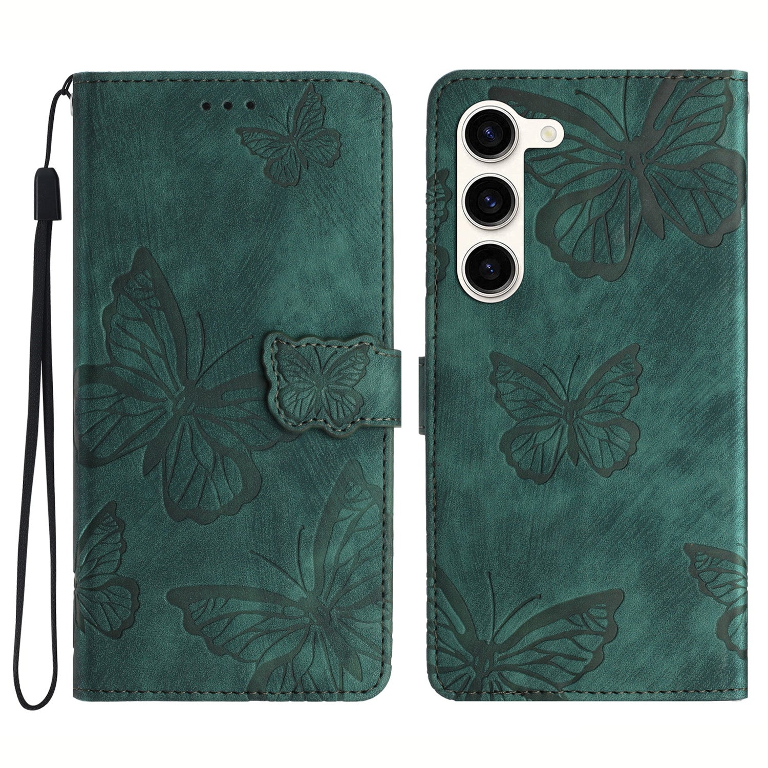 For Samsung Galaxy S23+ PU Leather Stand Cover Butterfly Imprinted Skin-touch Wallet Phone Case