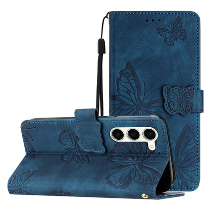 For Samsung Galaxy S23+ PU Leather Stand Cover Butterfly Imprinted Skin-touch Wallet Phone Case