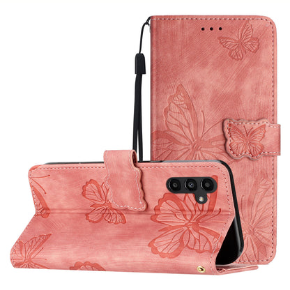 For Samsung Galaxy A34 5G Stand Wallet Phone Cover PU Leather Skin-touch Butterfly Imprinted Case