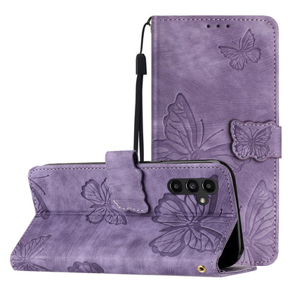 For Samsung Galaxy A34 5G Stand Wallet Phone Cover PU Leather Skin-touch Butterfly Imprinted Case