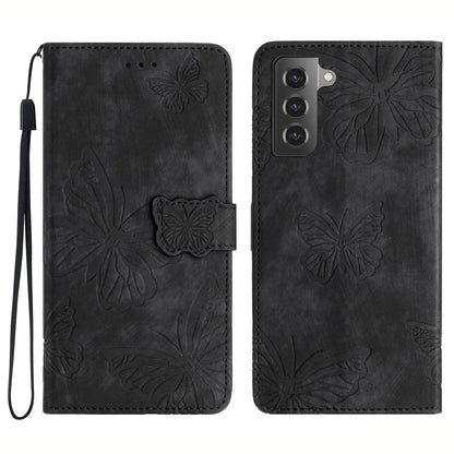 For Samsung Galaxy S22 5G Wallet Phone Case Skin-Touch Leather Cover Butterfly Imprinted Stand Phone Shell