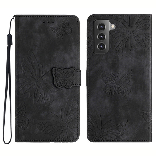 For Samsung Galaxy S22 5G Wallet Phone Case Skin-Touch Leather Cover Butterfly Imprinted Stand Phone Shell