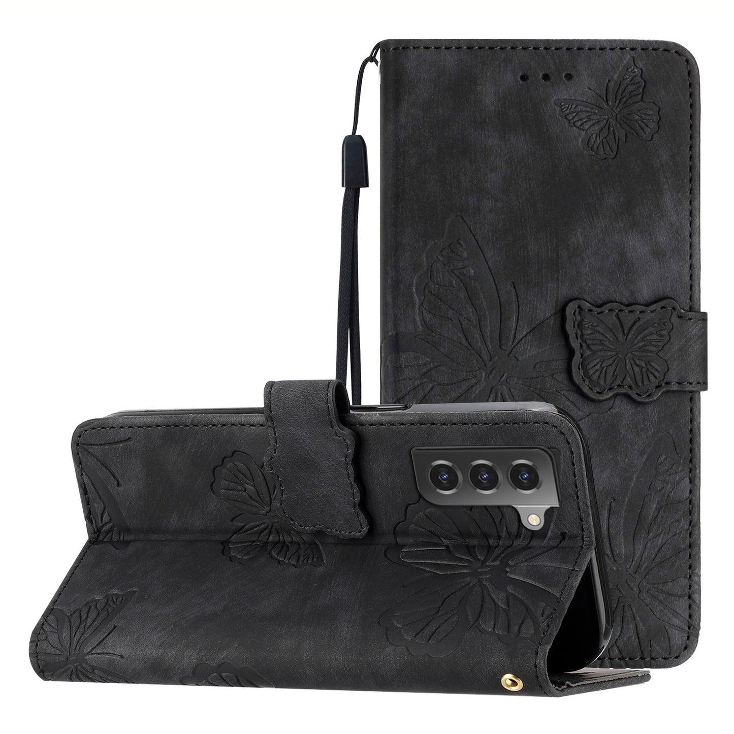 For Samsung Galaxy S22 5G Wallet Phone Case Skin-Touch Leather Cover Butterfly Imprinted Stand Phone Shell