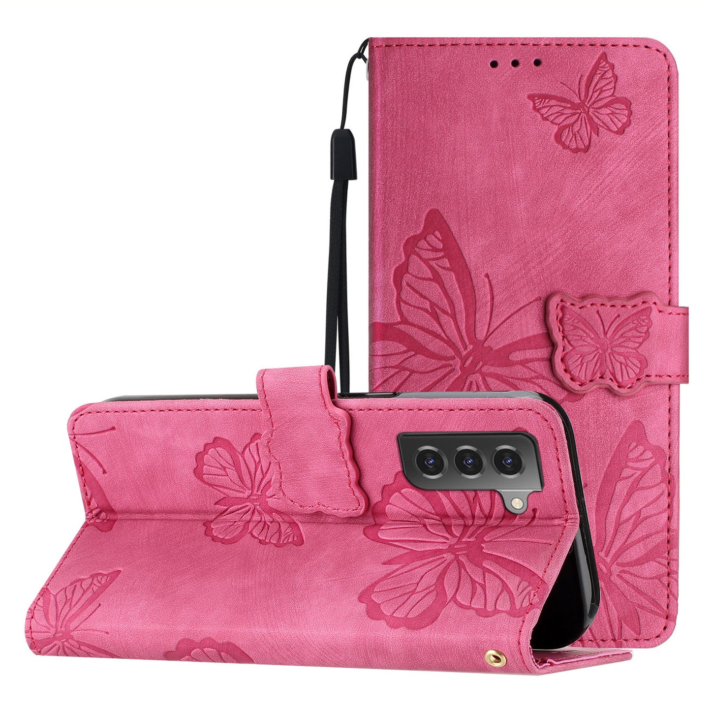 For Samsung Galaxy S22 5G Wallet Phone Case Skin-Touch Leather Cover Butterfly Imprinted Stand Phone Shell