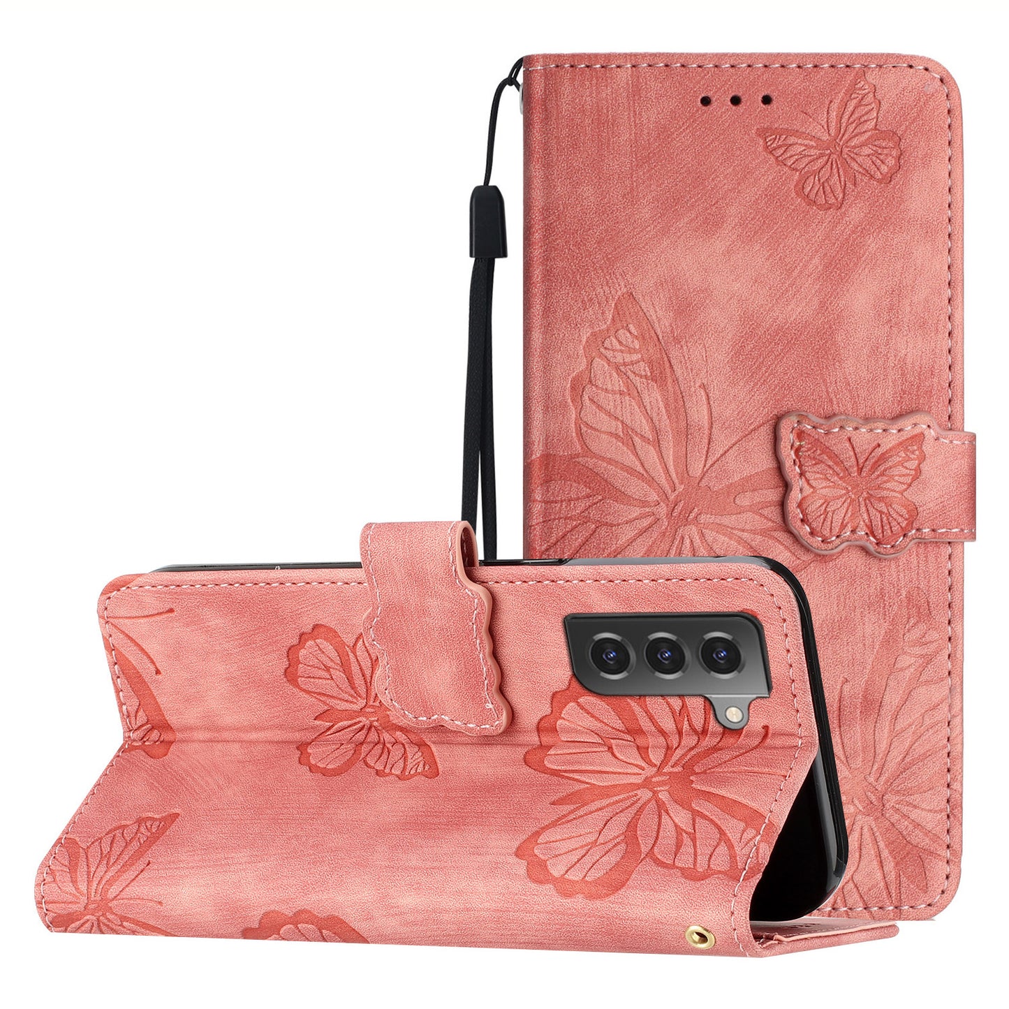 For Samsung Galaxy S22 5G Wallet Phone Case Skin-Touch Leather Cover Butterfly Imprinted Stand Phone Shell