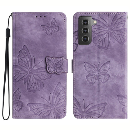 For Samsung Galaxy S22 5G Wallet Phone Case Skin-Touch Leather Cover Butterfly Imprinted Stand Phone Shell