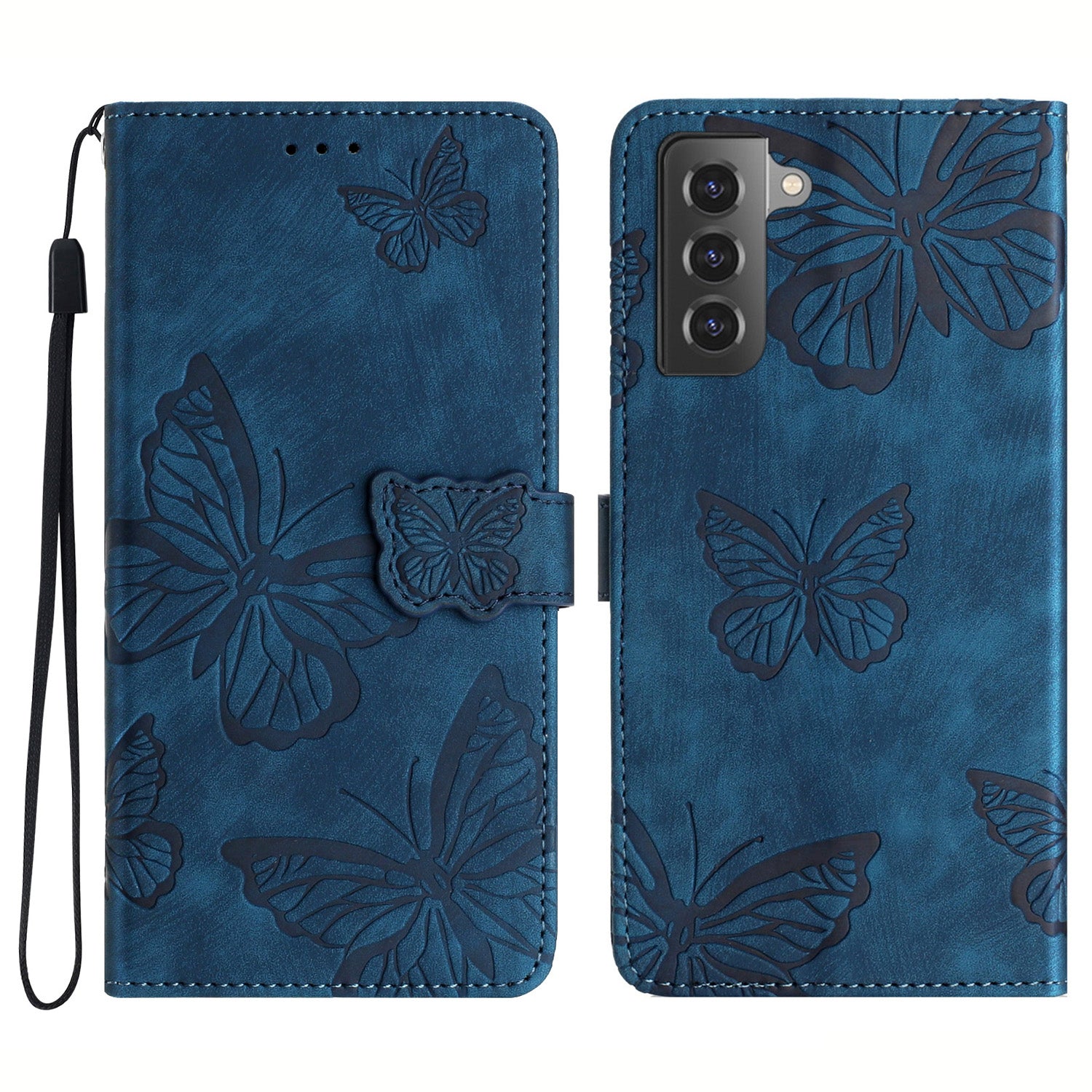 For Samsung Galaxy S22 5G Wallet Phone Case Skin-Touch Leather Cover Butterfly Imprinted Stand Phone Shell