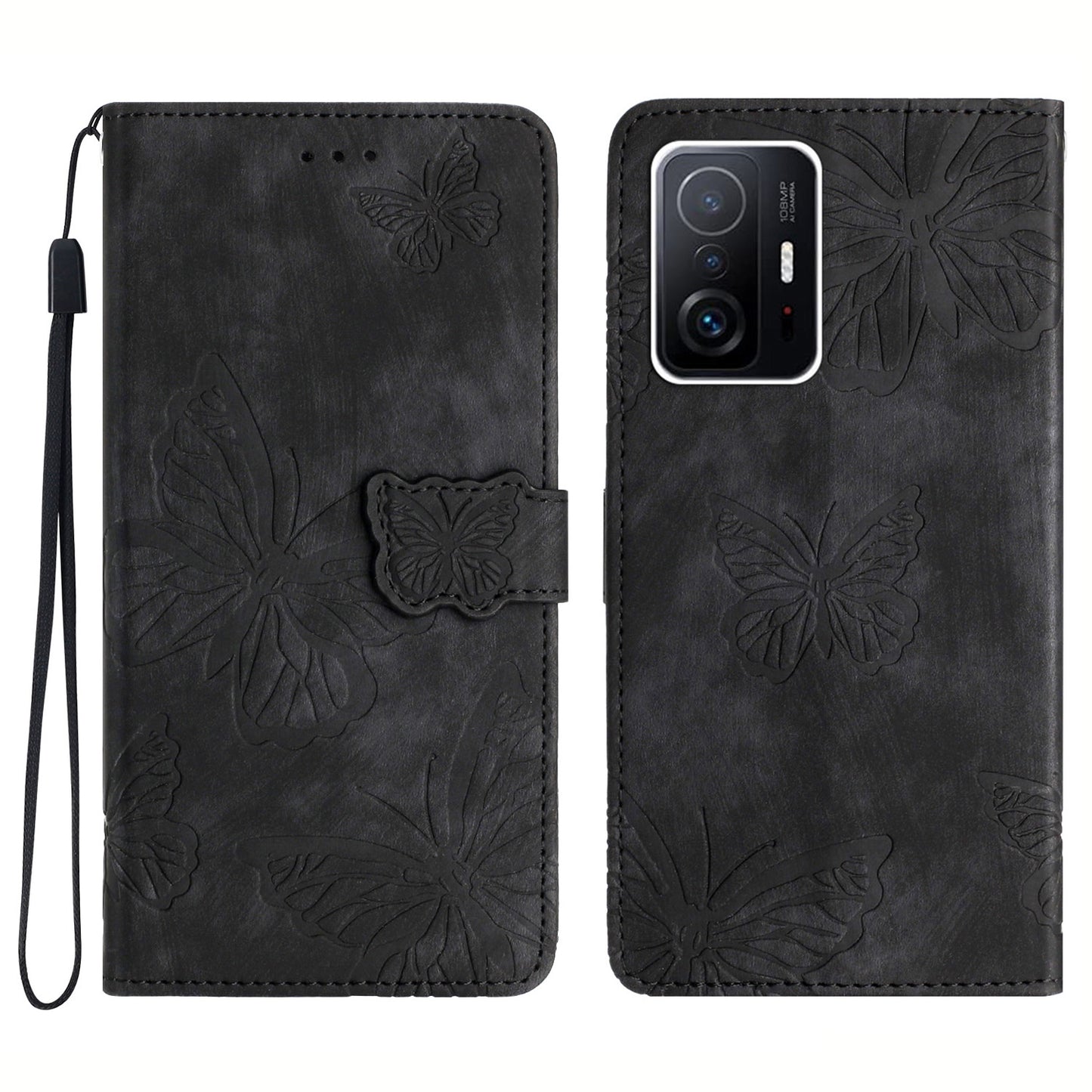 For Xiaomi 11T 5G / 11T Pro 5G Protective Case Butterfly Imprinted Leather Flip Cover Skin-Touch Wallet Phone Case