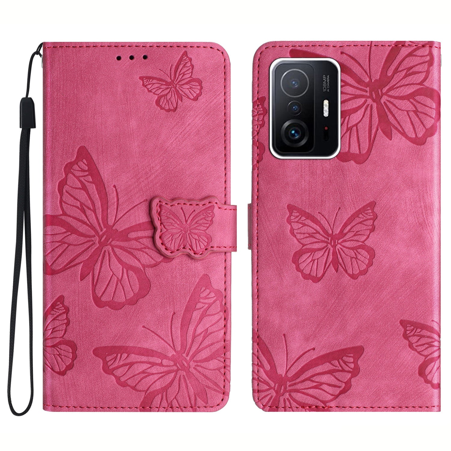 For Xiaomi 11T 5G / 11T Pro 5G Protective Case Butterfly Imprinted Leather Flip Cover Skin-Touch Wallet Phone Case