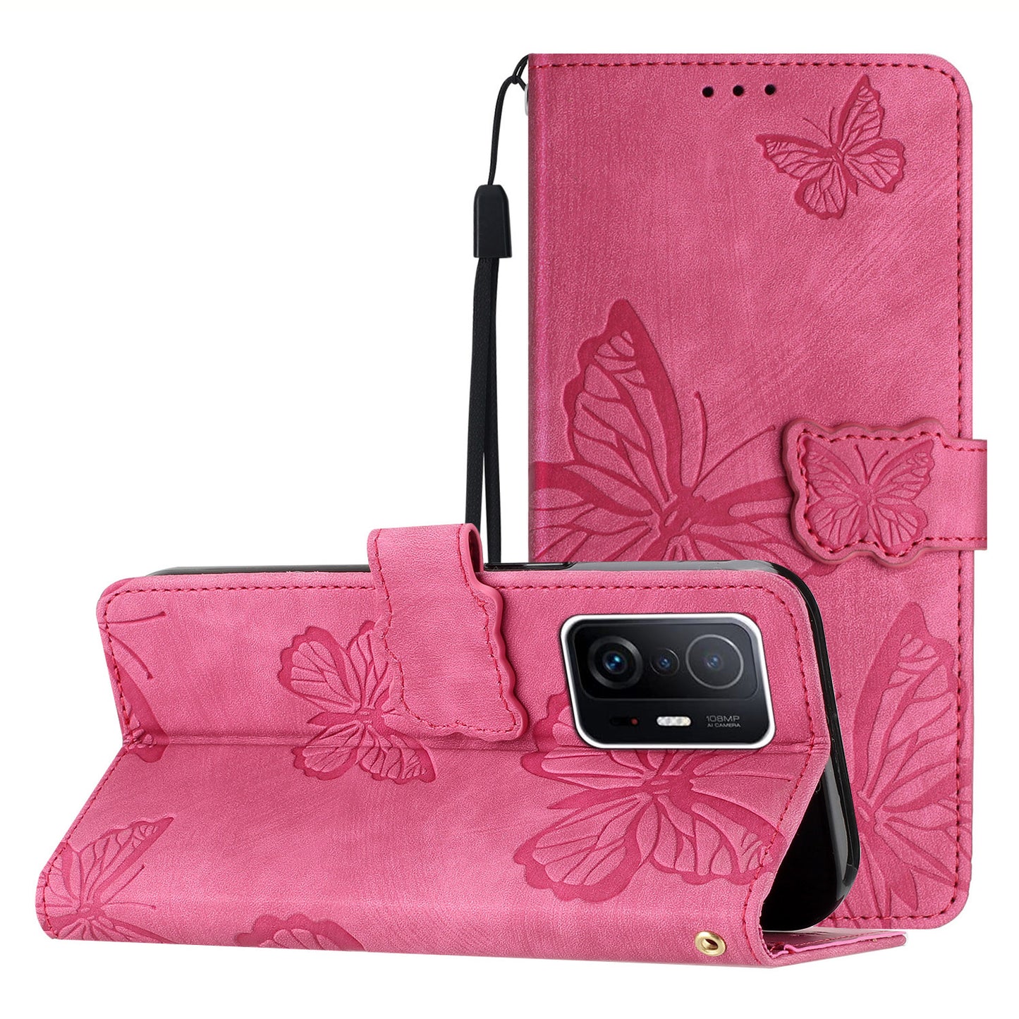 For Xiaomi 11T 5G / 11T Pro 5G Protective Case Butterfly Imprinted Leather Flip Cover Skin-Touch Wallet Phone Case