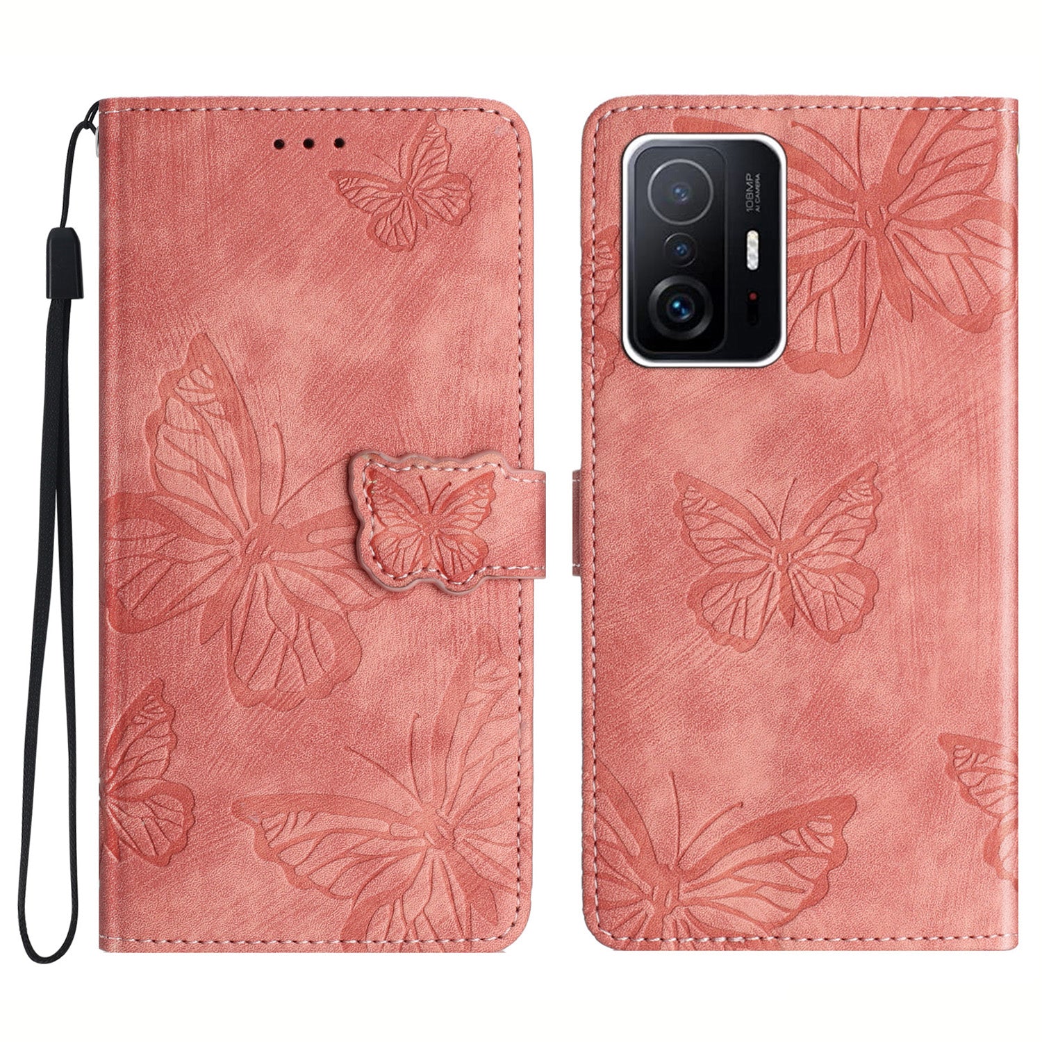 For Xiaomi 11T 5G / 11T Pro 5G Protective Case Butterfly Imprinted Leather Flip Cover Skin-Touch Wallet Phone Case