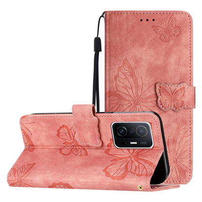 For Xiaomi 11T 5G / 11T Pro 5G Protective Case Butterfly Imprinted Leather Flip Cover Skin-Touch Wallet Phone Case