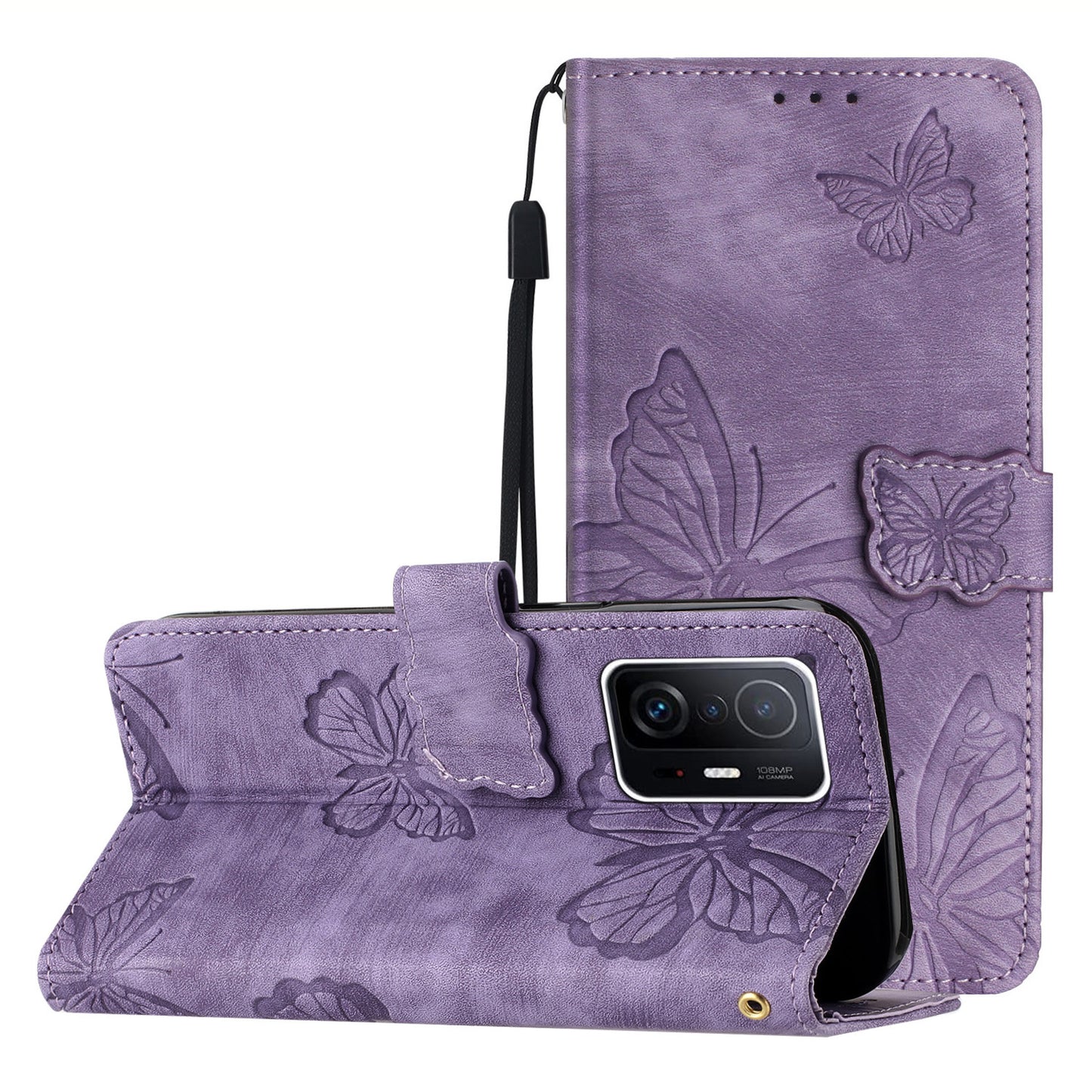 For Xiaomi 11T 5G / 11T Pro 5G Protective Case Butterfly Imprinted Leather Flip Cover Skin-Touch Wallet Phone Case