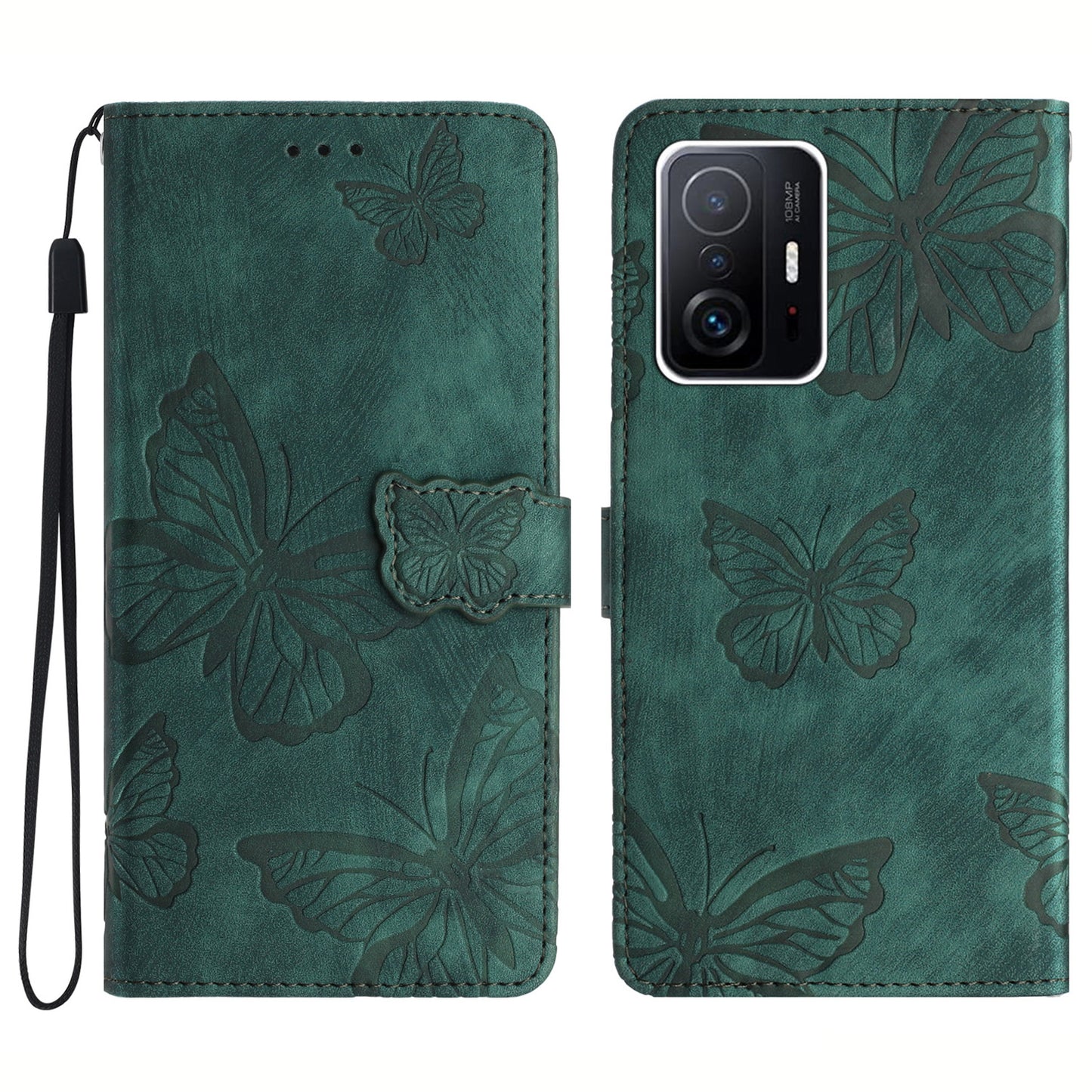 For Xiaomi 11T 5G / 11T Pro 5G Protective Case Butterfly Imprinted Leather Flip Cover Skin-Touch Wallet Phone Case