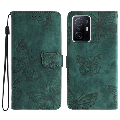 For Xiaomi 11T 5G / 11T Pro 5G Protective Case Butterfly Imprinted Leather Flip Cover Skin-Touch Wallet Phone Case