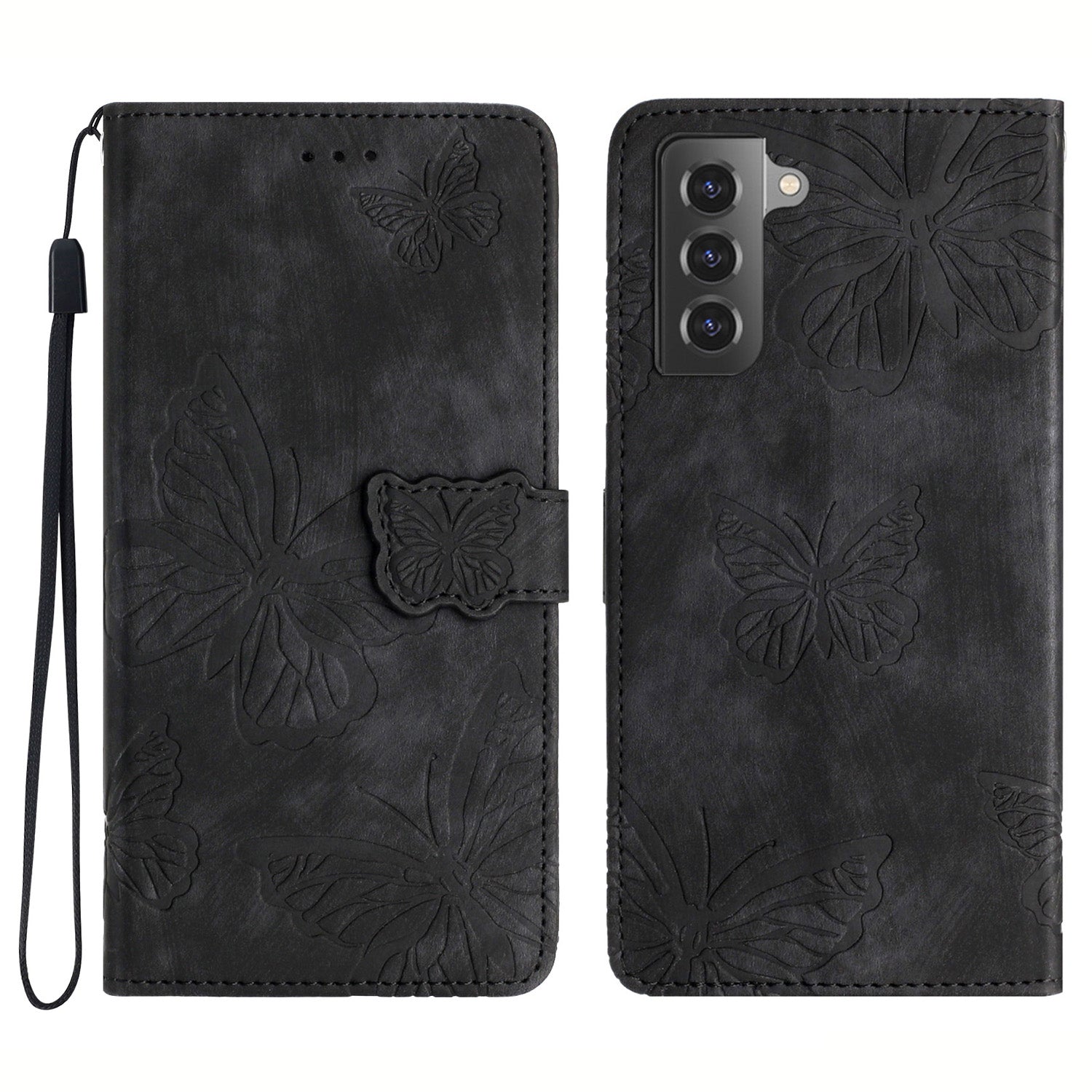 For Samsung Galaxy S22+ 5G Skin-Touch Phone Case Butterfly Imprinted Leather Phone Cover with Wallet