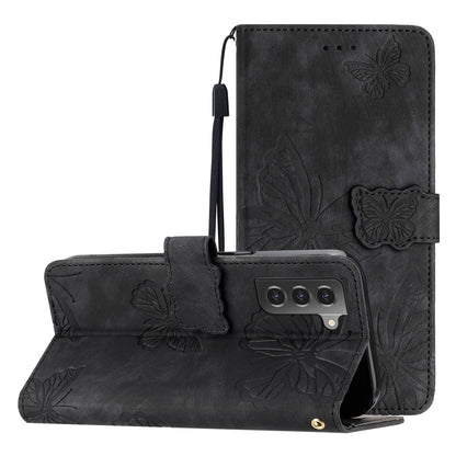 For Samsung Galaxy S22+ 5G Skin-Touch Phone Case Butterfly Imprinted Leather Phone Cover with Wallet