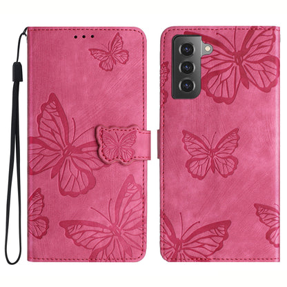 For Samsung Galaxy S22+ 5G Skin-Touch Phone Case Butterfly Imprinted Leather Phone Cover with Wallet