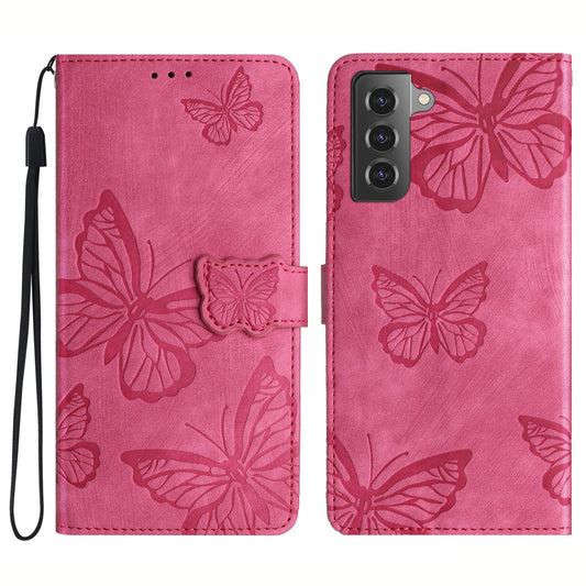 For Samsung Galaxy S22+ 5G Skin-Touch Phone Case Butterfly Imprinted Leather Phone Cover with Wallet