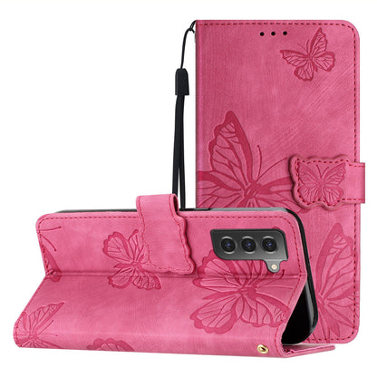 For Samsung Galaxy S22+ 5G Skin-Touch Phone Case Butterfly Imprinted Leather Phone Cover with Wallet