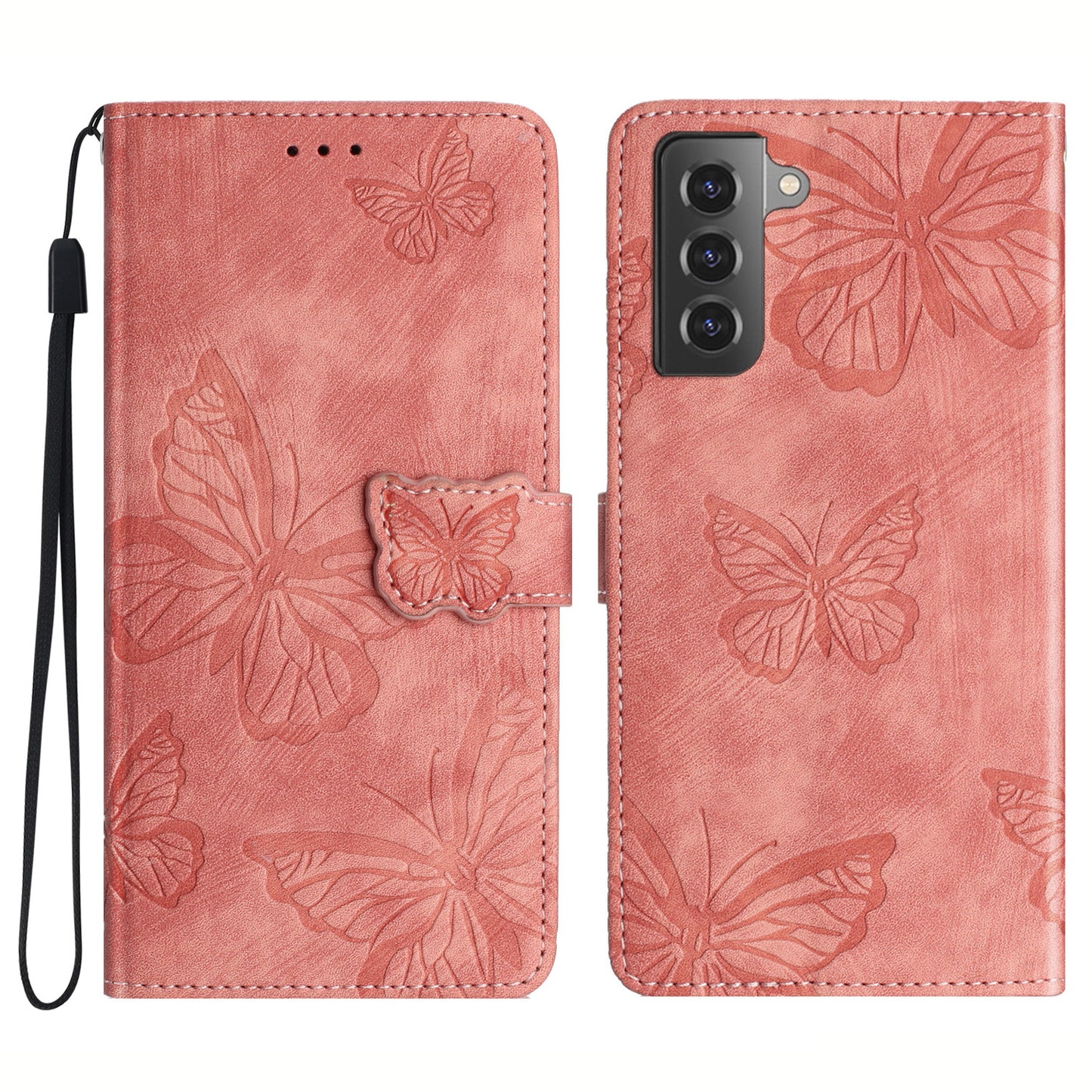 For Samsung Galaxy S22+ 5G Skin-Touch Phone Case Butterfly Imprinted Leather Phone Cover with Wallet