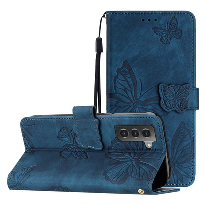 For Samsung Galaxy S22+ 5G Skin-Touch Phone Case Butterfly Imprinted Leather Phone Cover with Wallet