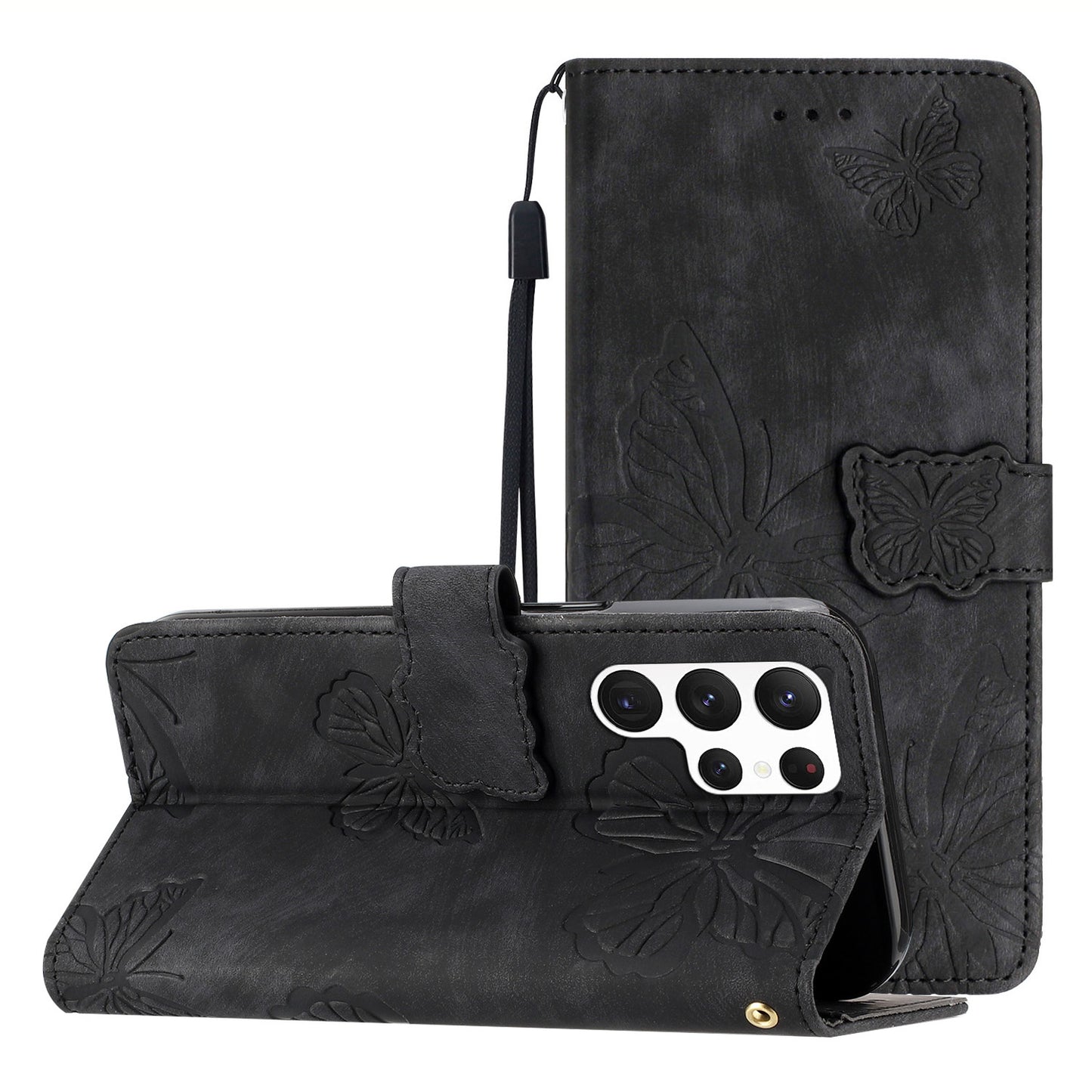 For Samsung Galaxy S22 Ultra 5G Shockproof Case Butterfly Imprinted Leather Wallet Case Skin-Touch Phone Cover