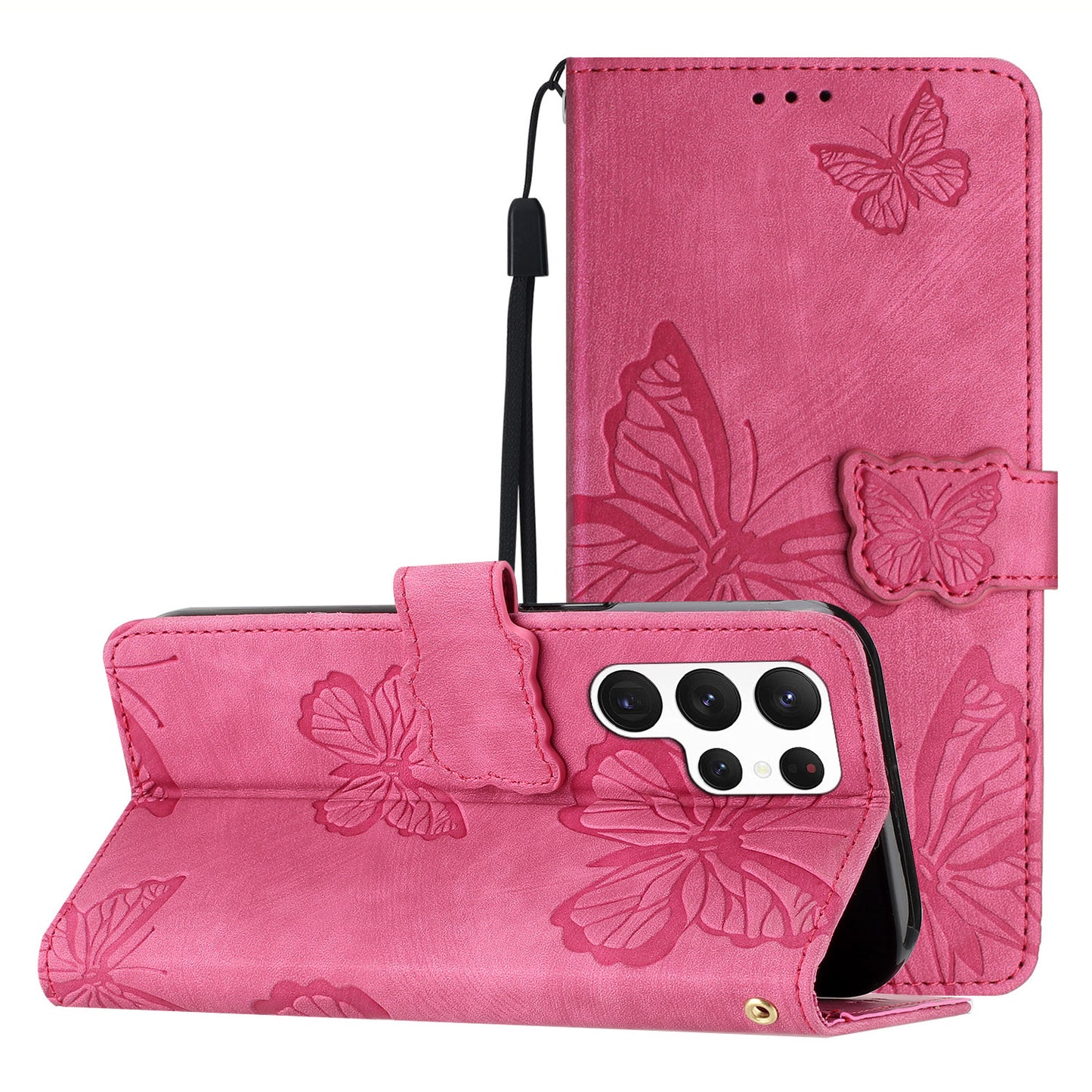 For Samsung Galaxy S22 Ultra 5G Shockproof Case Butterfly Imprinted Leather Wallet Case Skin-Touch Phone Cover