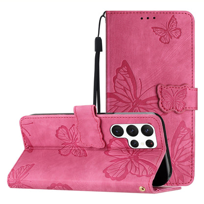 For Samsung Galaxy S22 Ultra 5G Shockproof Case Butterfly Imprinted Leather Wallet Case Skin-Touch Phone Cover