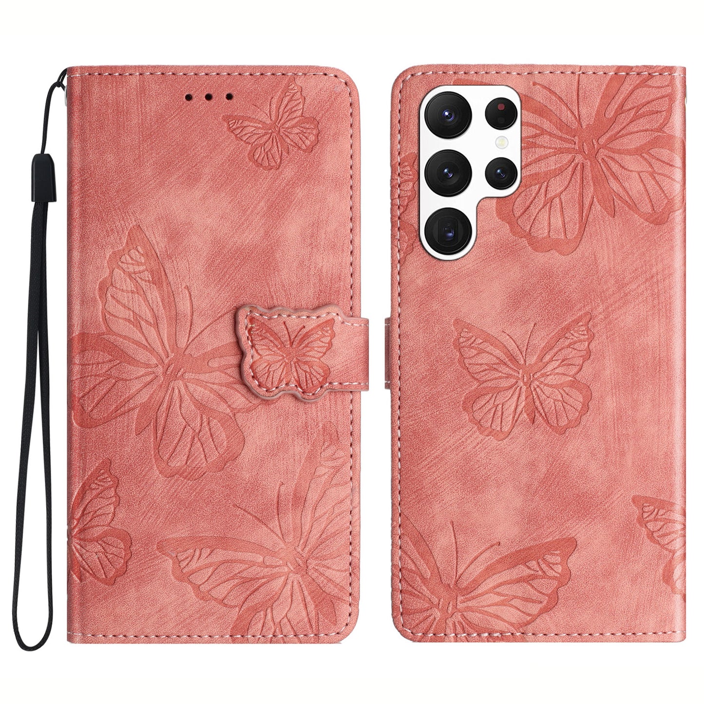 For Samsung Galaxy S22 Ultra 5G Shockproof Case Butterfly Imprinted Leather Wallet Case Skin-Touch Phone Cover