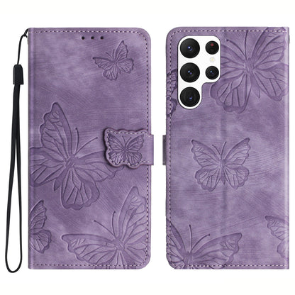 For Samsung Galaxy S22 Ultra 5G Shockproof Case Butterfly Imprinted Leather Wallet Case Skin-Touch Phone Cover