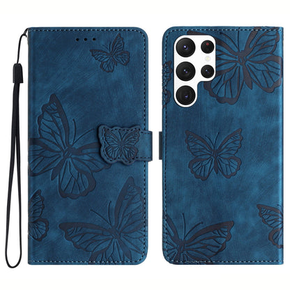 For Samsung Galaxy S22 Ultra 5G Shockproof Case Butterfly Imprinted Leather Wallet Case Skin-Touch Phone Cover