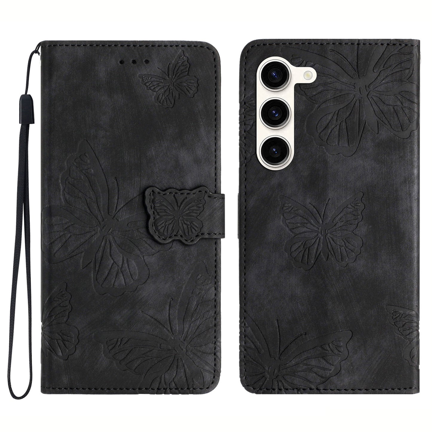 For Samsung Galaxy S23 Protective Leather Case Butterfly Imprinted Skin-Touch Phone Cover with Wallet