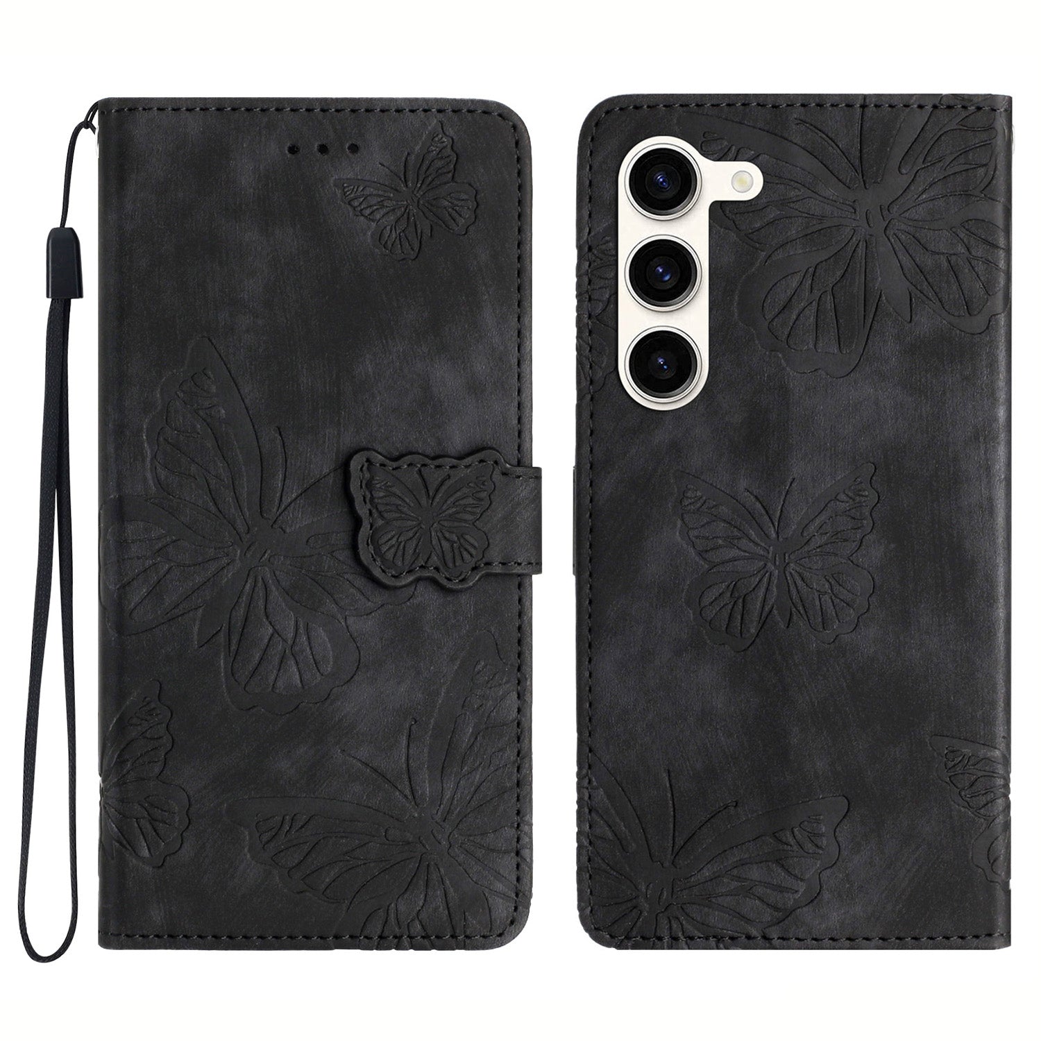 For Samsung Galaxy S23 Protective Leather Case Butterfly Imprinted Skin-Touch Phone Cover with Wallet