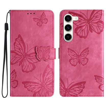 For Samsung Galaxy S23 Protective Leather Case Butterfly Imprinted Skin-Touch Phone Cover with Wallet