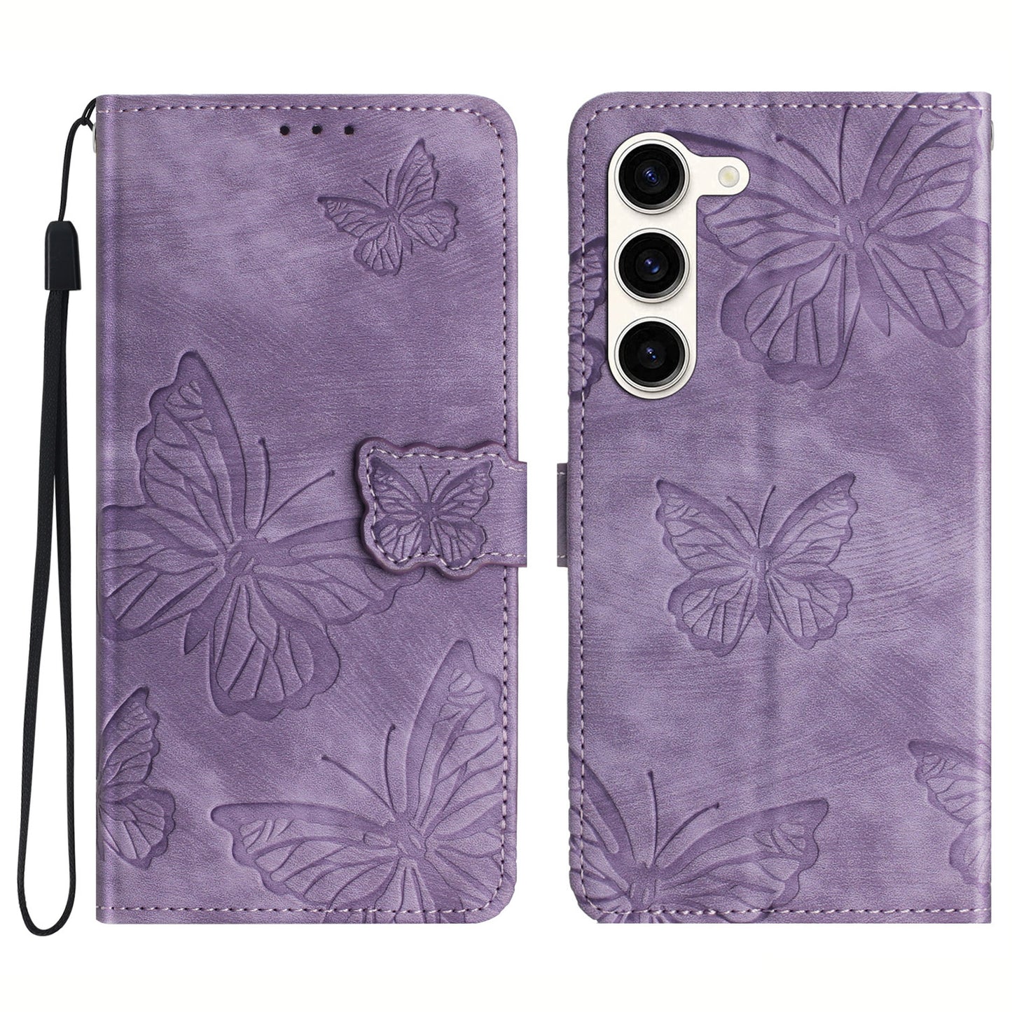For Samsung Galaxy S23 Protective Leather Case Butterfly Imprinted Skin-Touch Phone Cover with Wallet