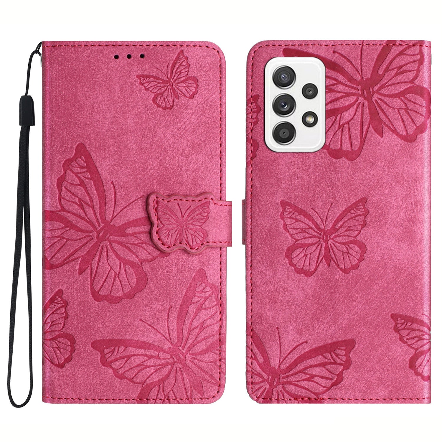 For Samsung Galaxy A52 4G / 5G / A52s 5G Anti-Fall Wallet Phone Case Butterfly Imprinted Skin-Touch Leather Phone Cover