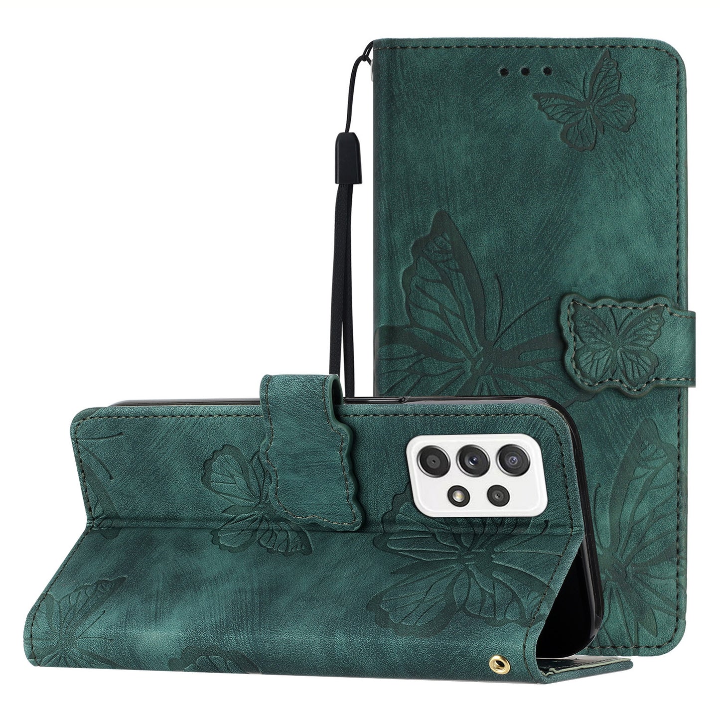 For Samsung Galaxy A52 4G / 5G / A52s 5G Anti-Fall Wallet Phone Case Butterfly Imprinted Skin-Touch Leather Phone Cover