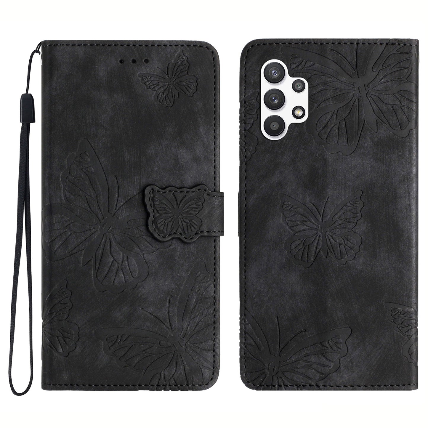 For Samsung Galaxy A32 5G / M32 5G Skin-touch PU Leather Wallet Case Butterfly Imprinted Phone Cover with Stand